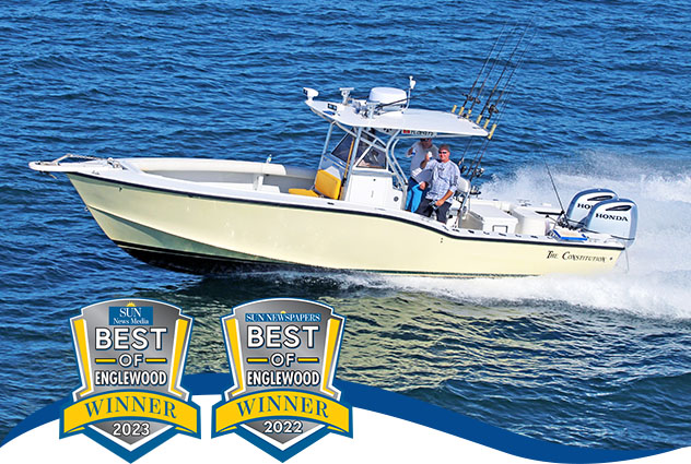 photo of Center Console boat with two Honda outboard motors overlaid with Best of Englewood Awards - Winner and Finalist 2022