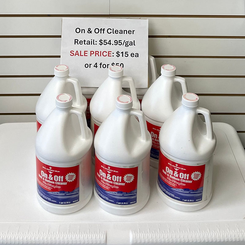 bottles of On and Off hull cleaner on sale at Abel's Marine